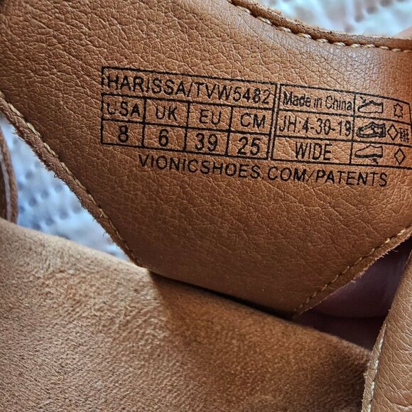 Vionic Womens Harissa Leather Sandals, Size 8 Wide, Tan Adjustable Straps - Picture 4 of 13